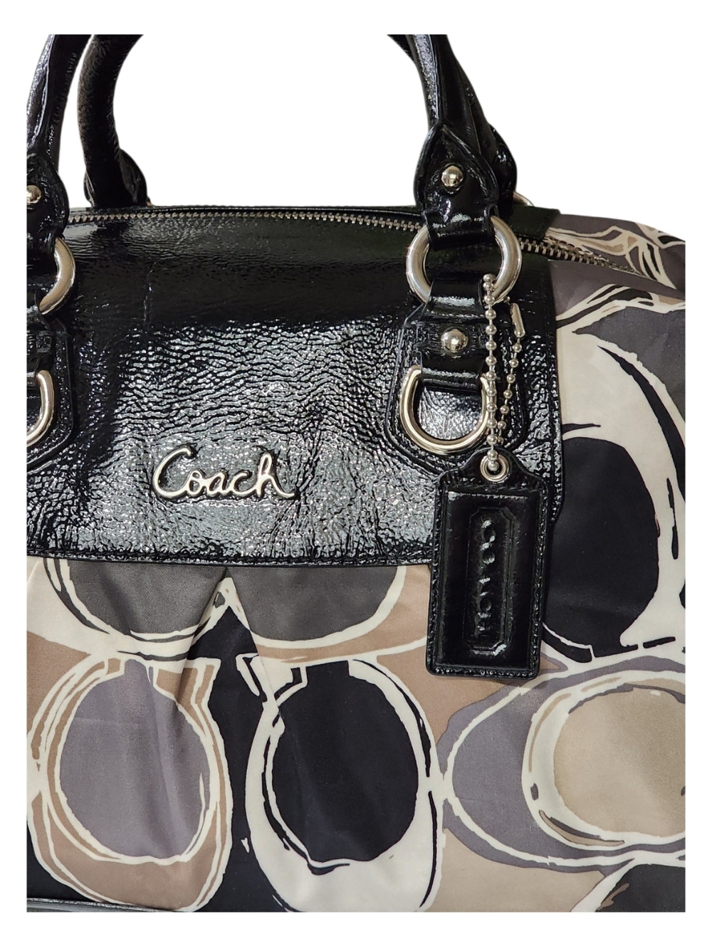 COACH Poppy Pop C Graffiti Appliqué Satchel Handbag - Black & Khaki - Picture 13 of 16